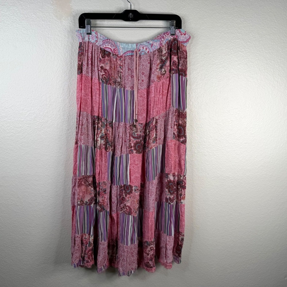 Flower Women's Skirt Pink Free Size Patchwork Boho Hippie Granola Cottage Core